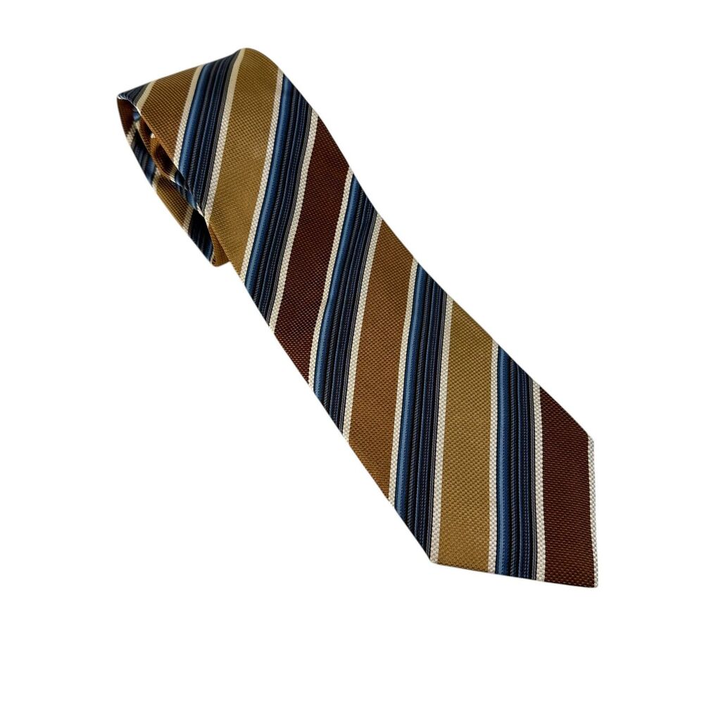 Massimo Bizzocchi By Kiton Silk Striped Tie 3.45 x 58 Brown Tan Blue Italy
